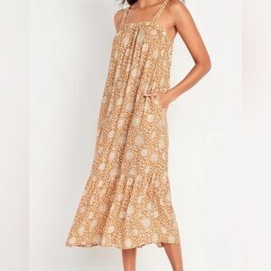 Sleeveless Tie-Back Cutout Maxi Swing Dress for Women Medium NWT